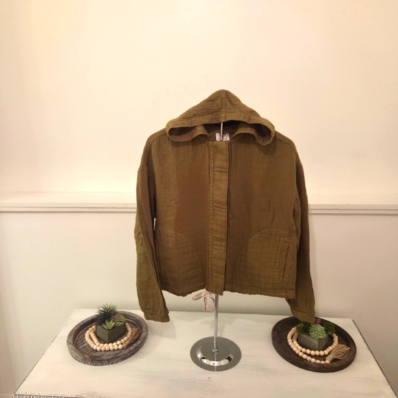 Sundry By Anthropologie Olive Green "Golden Hour" Utility Shacket Soft!! - Picture 6 of 8